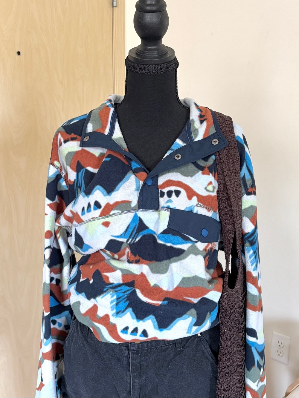 Eddie Bauer Print Fleece Quarter Button Sweatshirt